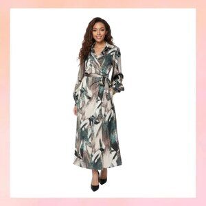 Chic Abstract Wrap Midi Dress - Large